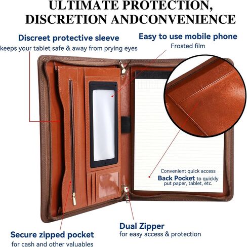 Pro Pu Leather Padfolio - 10.1 "منظم محفظة الأعمال مع الجيب اللوحي والهاتف ، حامل المستندات السحابية ، فتحات البطاقات ووسادة الكتابة | هدية تنفيذية للمحترفين (أسود) in Saudi Arabia