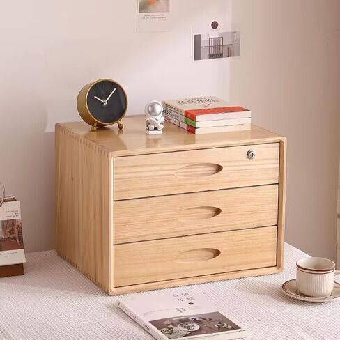 Desktop File Cabinet,Solid Wood Storage Box with Lock,Desk Drawers Organizer and Accessories(Wood,3 drawer) in Saudi Arabia