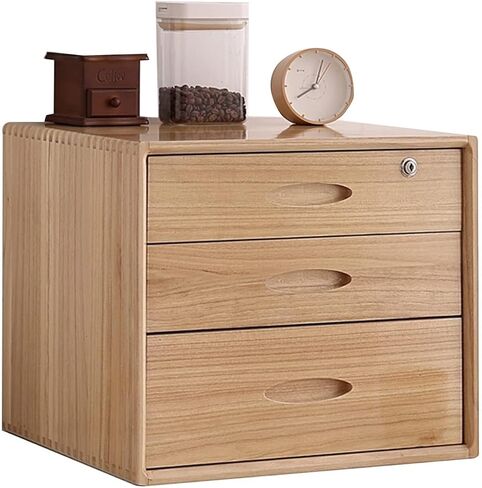 Desktop File Cabinet,Solid Wood Storage Box with Lock,Desk Drawers Organizer and Accessories(Wood,3 drawer) in Saudi Arabia