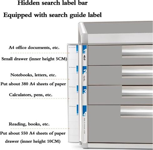 Desktop File Cabinets with Safety Lock Drawers - Lightweight Mobile Low Profile Storage for Office, Home, and Company Documents(4-Layers) (Grigio 5) in Saudi Arabia