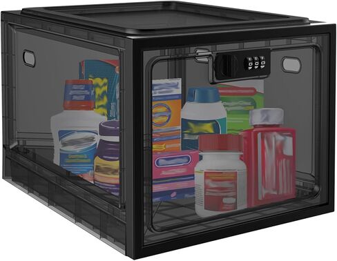 صندوق قفل - 11.9 × 9.3 × 7.6 بوصة، صندوق أمان طبي شفاف مع رمز آمن للأدوية، صندوق قابل للقفل للوجبات الخفيفة للثلاجة، صندوق قابل للقفل لخزانة تخزين المكتب/سجن الهاتف in Kuwait