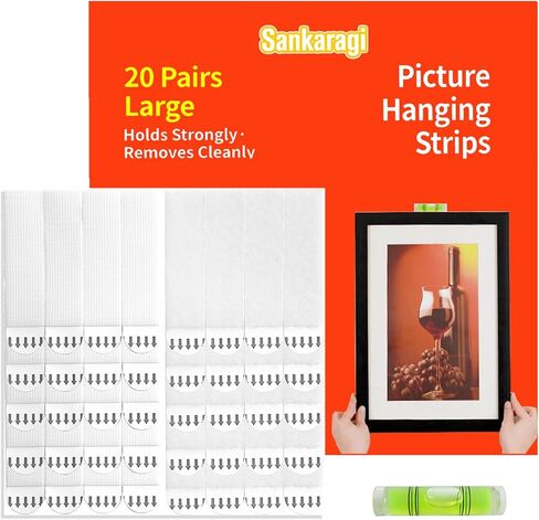 sankaragi 32-Pairs(64strips) Medium Picture Hanging Strips Heavy Duty, Removable Hook and Loop Strips, Damage Free No Nails, Picture Hanger Adhesive Strips Perfect for Wall Art Hanging in Kuwait