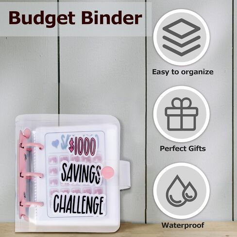 Money Saving Binder, $1000 Money Saving Challenge Binder, Reusable Budget Book with Cash Envelopes Pink in Saudi Arabia
