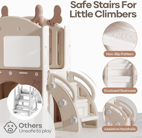 Mloong 12 in 1 Slide and Swing Set ، ينزلق الأطفال للأطفال الصغار من 1-3 سنوات ، في الهواء الطلق في الهواء الطلق مع كرة السلة رسم الجولف للأطفال السهل (Beige & Rosy Brown) (82 × 67 × 41in) in Kuwait