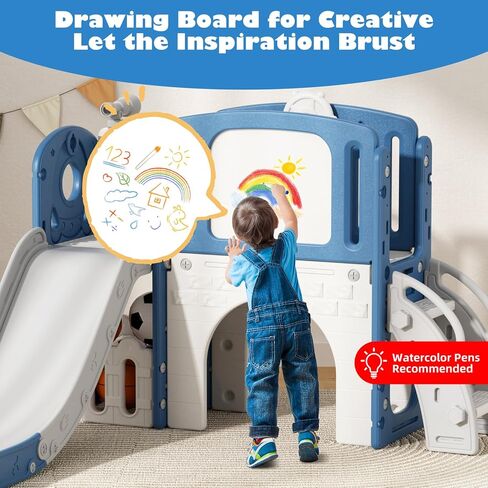 Glaf Toddler Slide 9 in 1 Playset Outdoor Playground Playground Kids Baby Slides للأطفال الصغار الذين تتراوح أعمارهم بين 1-3 في الفناء الخلفي مع لوحة رسم كرة السلة المتسلق ومساحة التخزين (الأزرق) in Saudi Arabia
