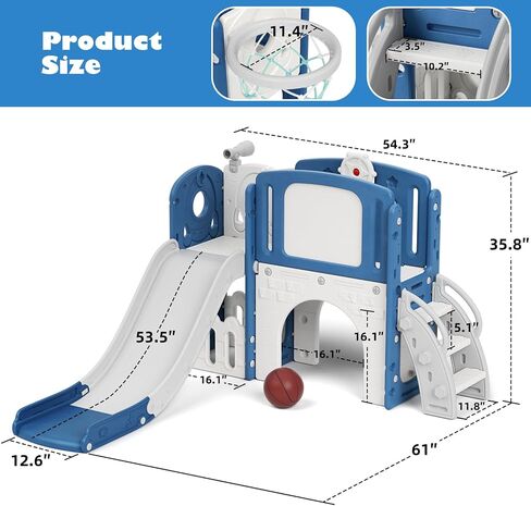 Glaf Toddler Slide 9 in 1 Playset Outdoor Playground Playground Kids Baby Slides للأطفال الصغار الذين تتراوح أعمارهم بين 1-3 في الفناء الخلفي مع لوحة رسم كرة السلة المتسلق ومساحة التخزين (الأزرق) in Saudi Arabia