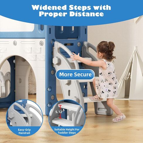 Glaf Toddler Slide 9 in 1 Playset Outdoor Playground Playground Kids Baby Slides للأطفال الصغار الذين تتراوح أعمارهم بين 1-3 في الفناء الخلفي مع لوحة رسم كرة السلة المتسلق ومساحة التخزين (الأزرق) in Saudi Arabia