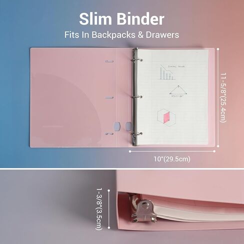 1 Inch 3 Ring Binder, D-Ring Binder Holds 250 Sheets, PP Cover with Writable Spine Label, Lay-Flat Design, Letter Size 8.5x11, Lightweight for School, Office & Home Organization, 1 Pack, Pink in Saudi Arabia