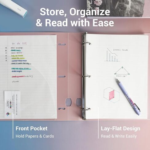 1 Inch 3 Ring Binder, D-Ring Binder Holds 250 Sheets, PP Cover with Writable Spine Label, Lay-Flat Design, Letter Size 8.5x11, Lightweight for School, Office & Home Organization, 1 Pack, Pink in Saudi Arabia