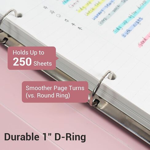 1 Inch 3 Ring Binder, D-Ring Binder Holds 250 Sheets, PP Cover with Writable Spine Label, Lay-Flat Design, Letter Size 8.5x11, Lightweight for School, Office & Home Organization, 1 Pack, Pink in Saudi Arabia
