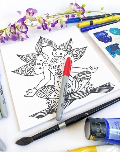 قماش اليوغا قبل العلامات للبالغين | قماشية مميزة مسبقة المطبوعة | تمدد قماش مقاس للون | Paint & Sip Party ، حفلة الطلاء ، مجموعة DIY | قماشية مسبقة مميزة | 8 × 8 بوصات in Saudi Arabia