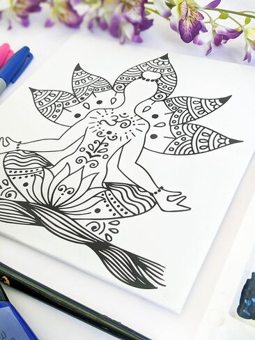 قماش اليوغا قبل العلامات للبالغين | قماشية مميزة مسبقة المطبوعة | تمدد قماش مقاس للون | Paint & Sip Party ، حفلة الطلاء ، مجموعة DIY | قماشية مسبقة مميزة | 8 × 8 بوصات in Saudi Arabia