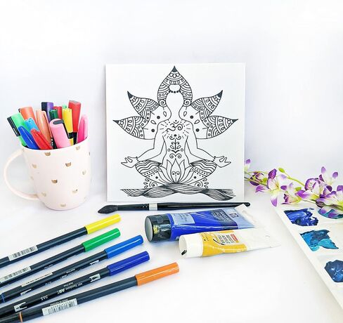 قماش اليوغا قبل العلامات للبالغين | قماشية مميزة مسبقة المطبوعة | تمدد قماش مقاس للون | Paint & Sip Party ، حفلة الطلاء ، مجموعة DIY | قماشية مسبقة مميزة | 8 × 8 بوصات in Saudi Arabia