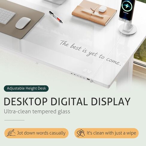 Furmax Glass Standing Desk with Drawers, 55 x 28 Inch Electric Adjustable Home Office Sit Stand Desk with One-Piece Desktop & USB Charging Port for Computer Desks, White (White Glass, 48 Inch) in Saudi Arabia