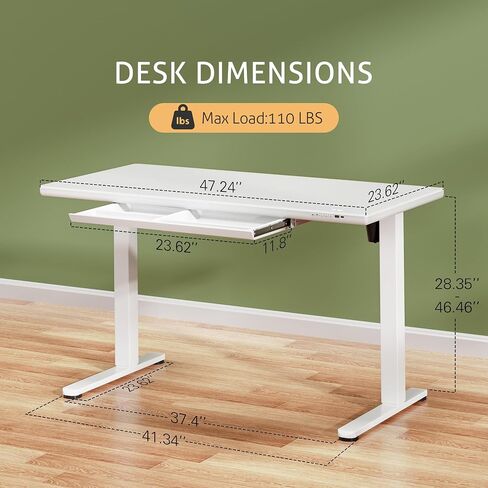 Furmax Glass Standing Desk with Drawers, 55 x 28 Inch Electric Adjustable Home Office Sit Stand Desk with One-Piece Desktop & USB Charging Port for Computer Desks, White (White Glass, 48 Inch) in Saudi Arabia