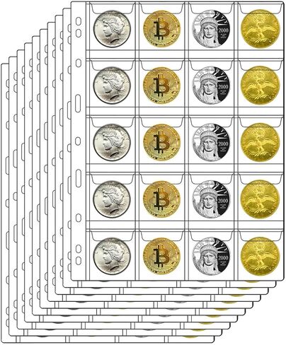 10 Sheets Coin Pages for Collectors, Standard 9-Hole Coin Collection Pages fit Most Binder, Coin Collecting Supplies (10 Sheets - 20 Pocket) in Kuwait