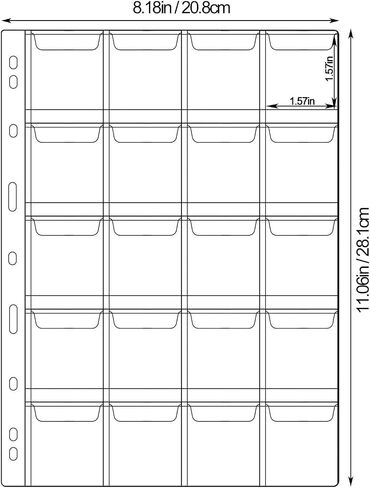 10 Sheets Coin Pages for Collectors, Standard 9-Hole Coin Collection Pages fit Most Binder, Coin Collecting Supplies (10 Sheets - 20 Pocket) in Kuwait