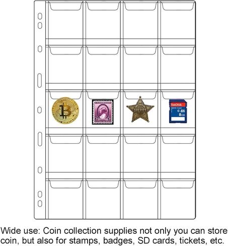 10 Sheets Coin Pages for Collectors, Standard 9-Hole Coin Collection Pages fit Most Binder, Coin Collecting Supplies (10 Sheets - 20 Pocket) in Kuwait