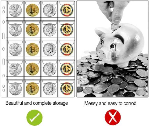 10 Sheets Coin Pages for Collectors, Standard 9-Hole Coin Collection Pages fit Most Binder, Coin Collecting Supplies (10 Sheets - 20 Pocket) in Kuwait