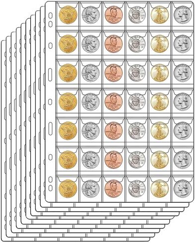 10 Sheets Coin Pages for Collectors, Standard 9-Hole Coin Collection Pages fit Most Binder, Coin Collecting Supplies (10 Sheets - 20 Pocket) in Kuwait