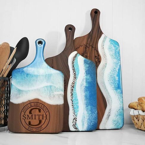 Resin Ocean Personalized Cutting Board, Housewarming Gift for Couple, Wedding Gift, Christmas Anniversary Gift Idea, Epoxy Charcuterie Board in Saudi Arabia