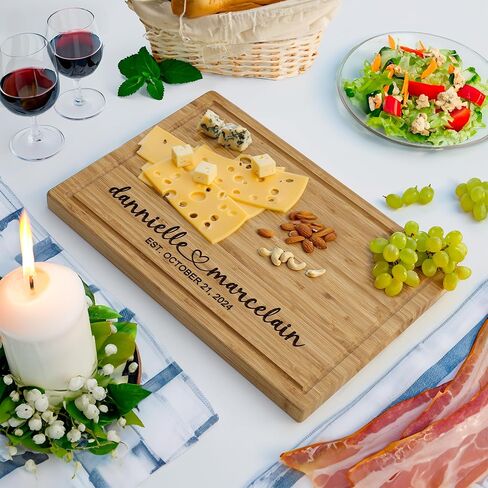 لوحة charcuterie الشخصية ، لوحة تقطيع الخيزران المخصصة ، هدية زفاف محفورة - هدية باردة للاستحمام الزفاف ، الزفاف ، المنزل ، الذكرى السنوية ، أعياد الميلاد ، الأزواج وعيد الميلاد ، الخشب in Saudi Arabia