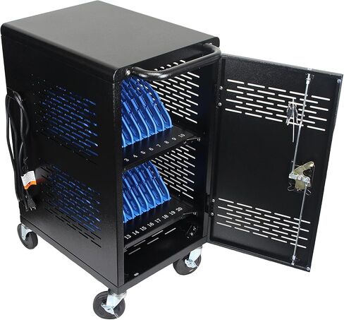 POCAR 20 جهاز الكمبيوتر المحمول CART FOR IPADS Chromebooks ، محطة شحن الكمبيوتر اللوحي مع شريط الطاقة يناسب ما يصل إلى 14 بوصة ، وقفل عربة تخزين الكمبيوتر المحمول لمكتب الفصول الدراسية ، التجميع مطلوب in Kuwait