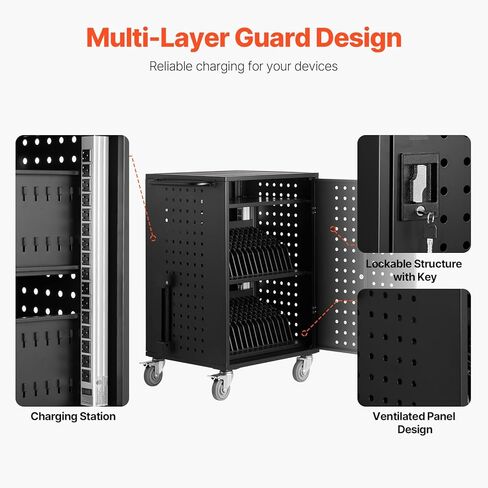 CART VEVOR Charging ، 32 محطة شحن الأجهزة المحمولة ، ما يصل إلى 15.6 في حجم الشاشة ، عربة شحن المكاتب والفصول الدراسية ، لكرومب ، الكمبيوتر اللوحي والكمبيوتر المحمول in Kuwait