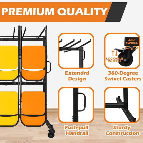 رف كرسي قابل للطي ، عربة كرسي قابلة للطي مع عجلات شديدة التحمل ، يحمل ما يصل إلى 48 كرسيًا ، وتخزين كرسي Dolly للكراسي المنظمة للنقل in Kuwait