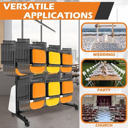 رف كرسي قابل للطي ، عربة كرسي قابلة للطي مع عجلات شديدة التحمل ، يحمل ما يصل إلى 48 كرسيًا ، وتخزين كرسي Dolly للكراسي المنظمة للنقل in Kuwait