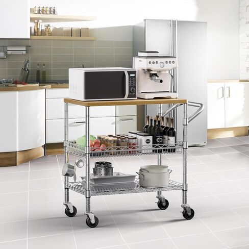 Heavy Duty Utility Cart, 990Lbs Capacity 3 Tier Rolling Carts with Wheels, Kitchen Cart on Wheels with Storage, Commercial Grade Metal Serving Carts with Wire Shelving &Handle Bar, Black in Saudi Arabia