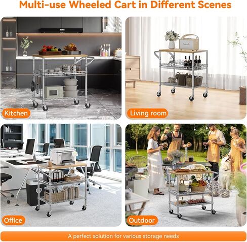 Heavy Duty Utility Cart, 990Lbs Capacity 3 Tier Rolling Carts with Wheels, Kitchen Cart on Wheels with Storage, Commercial Grade Metal Serving Carts with Wire Shelving &Handle Bar, Black in Saudi Arabia