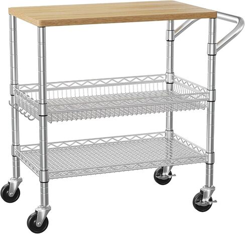 Heavy Duty Utility Cart, 990Lbs Capacity 3 Tier Rolling Carts with Wheels, Kitchen Cart on Wheels with Storage, Commercial Grade Metal Serving Carts with Wire Shelving &Handle Bar, Black in Saudi Arabia