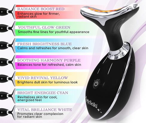 7 LED Light Beauty Tool – Face and Neck Massager with Jade Roller, Case, Black in Saudi Arabia