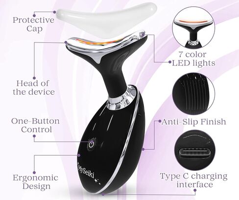 7 LED Light Beauty Tool – Face and Neck Massager with Jade Roller, Case, Black in Saudi Arabia