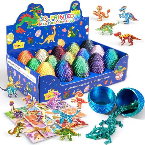 15PCS 3D Printed Dragon Egg,3D Dragon Eggs Set with Display Stand,Mini Dragons Eggs Set Fidget Toy,Cool Stuff Fun Gifts,DIY Craft Kit,Dino Eggs for 5-7 4-6 8-12 Year Old Boys Girls in Saudi Arabia