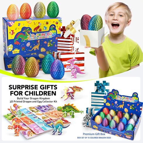 15PCS 3D Printed Dragon Egg,3D Dragon Eggs Set with Display Stand,Mini Dragons Eggs Set Fidget Toy,Cool Stuff Fun Gifts,DIY Craft Kit,Dino Eggs for 5-7 4-6 8-12 Year Old Boys Girls in Saudi Arabia