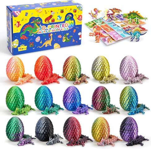 15PCS 3D Printed Dragon Egg,3D Dragon Eggs Set with Display Stand,Mini Dragons Eggs Set Fidget Toy,Cool Stuff Fun Gifts,DIY Craft Kit,Dino Eggs for 5-7 4-6 8-12 Year Old Boys Girls in Saudi Arabia