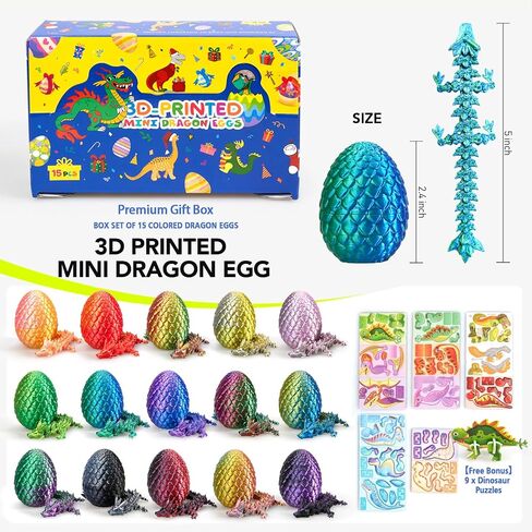 15PCS 3D Printed Dragon Egg,3D Dragon Eggs Set with Display Stand,Mini Dragons Eggs Set Fidget Toy,Cool Stuff Fun Gifts,DIY Craft Kit,Dino Eggs for 5-7 4-6 8-12 Year Old Boys Girls in Saudi Arabia