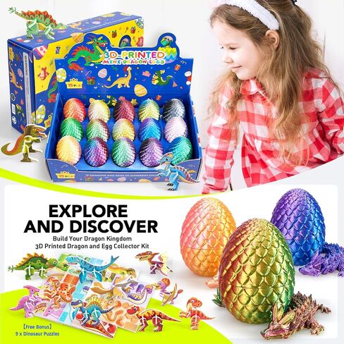 15PCS 3D Printed Dragon Egg,3D Dragon Eggs Set with Display Stand,Mini Dragons Eggs Set Fidget Toy,Cool Stuff Fun Gifts,DIY Craft Kit,Dino Eggs for 5-7 4-6 8-12 Year Old Boys Girls in Saudi Arabia