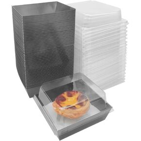 50 Pack Mini Cake Boxes 4 Inch, Small Pastry Boxes Dessert Sweet Boxes Clear Treat Boxes, Disposable Cookie Cake Slice Containers For Charcuterie, Strawberries, and Baked Goods (Black)