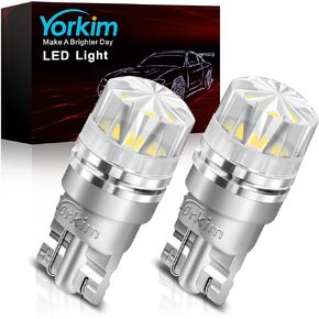 Yorkim 10psc 194 LED Bulbs 6500K White with special diamond cover 168 Led Bulb 2825 W5W T10 Led Bulb for Car Interior Lights Courtesy Map Dome Trunk License Plate Lights Side Marker Lights, Pack of 10