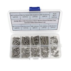 Metric M2.5 304 Stainless Steel Button Head Socket Cap Screws Nuts Assortment Kit
