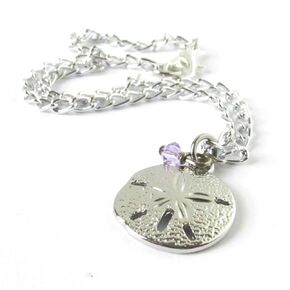 Sand Dollar Anklet - Beach Charm Jewelry - Crystal Ankle Bracelet - Gift for Mom - Silver Chain for Ankle - Valentines Day Gifts for Her