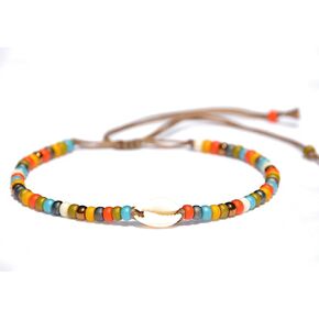 خلخال على شكل صدفة للنساء، سوار كاحل بوهيمي بوهيمي مقاوم للماء مطرز قابل للتعديل، خلخال من الخرز الملون على شكل صدف كاوري طبيعي، مجوهرات للقدم على طراز هاواي لصيف الشاطئ، مصنوعة يدويًا من قبل القبائل in Kuwait