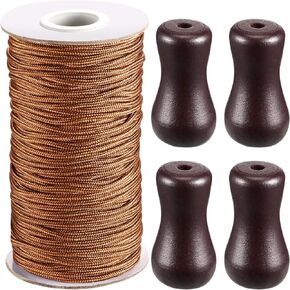 Hestya 1.8 mm White Braided Lift Shade Cord 55 Yards/Roll with 4 Pieces White Wood Pendant for Aluminum Blind Shade, Gardening Plant and Crafts (White)