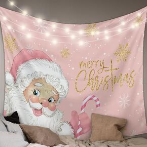 Merry Christmas Tapestry for Bedroom Aesthetic, Pink Santa Claus Tapestry Wall Hanging Backdrop Gold Snowflake Tapestry Wall Tapestries for Living Room Dorm Party Holiday Xmas Decor (39x59 inches) in Saudi Arabia