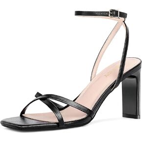 Women's Sandals Ankle Strap High Heel Sexy Strappy Sandals Open Toe Heels 3 in Inch Square Toe Heeled Pumps Sandals for Women
