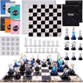 LET'S RESIN Chess Molds for Resin Casting, Upgraded Resin Chess Set Mold with 16 Piece 3D Full Size Chess Checkers & Chess Board Epoxy Silicone Resin Molds, DIY Chess Board Game, Christmas Gifts