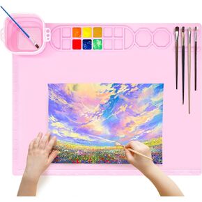 Silicone Craft Mat with Collapsible Cup - 20"X16" Non-Stick Surface for Painting, Sculpting, and Resin Hot Glue Projects-Ideal for Adults and Kids as Birthday Gift Graduation Gift
